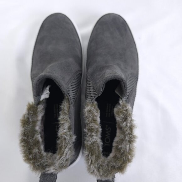Toms Size 6.5 Bryce Grey Leather Suede Faux Fur Slip On Sneaker Pavement Gray - Picture 5 of 6
